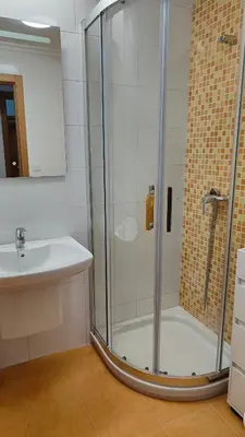 a bathroom with a shower and a sink at O meo refuxio in Barreiros