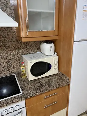 a microwave sitting on a counter in a kitchen at Casa Roque in Monforte de Lemos