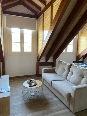 a living room with a couch and a coffee table at Reginita Apartamentos in Arbo
