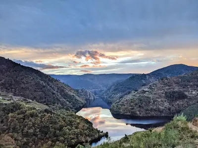 a view of a river in the mountains at Farm house in Ribeira Sacra in O Carballo