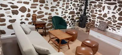 a living room with a faux animal print wall at Casa da Eiriña in Amés