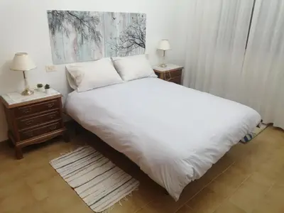 a bedroom with a large white bed with two night stands at A CASA DOS AVÓS in Celanova