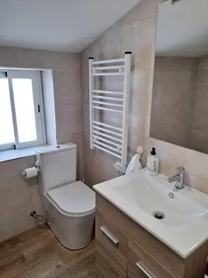 a bathroom with a toilet and a sink and a mirror at Atico Porta de Santiago - Junto Catedral - VUT-LU-02906 in Lugo