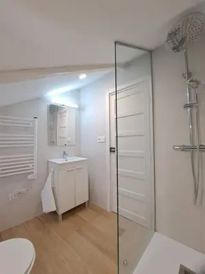 a bathroom with a shower and a toilet and a sink at Catedral y Muralla a 50 metros - VUT-LU-02907 in Lugo