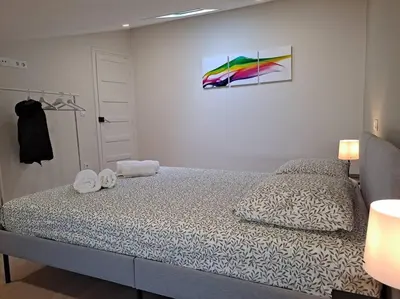 a bedroom with a bed and a painting on the wall at Catedral y Muralla a 50 metros - VUT-LU-02907 in Lugo