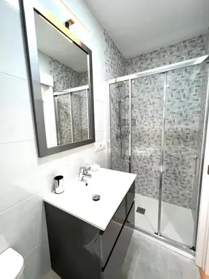 a bathroom with a sink and a shower at EL NORTE in Viveiro
