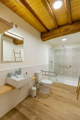 a bathroom with a toilet and a sink and a shower at Casa Añolo in Sober