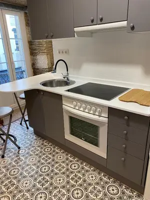 a kitchen with a sink and a stove at Apartamento foroplaza campo I in Lugo