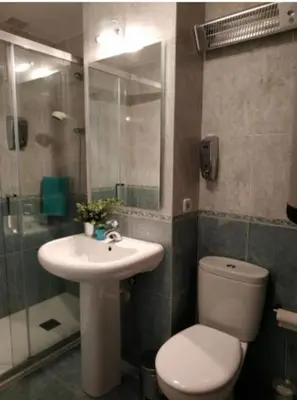 a bathroom with a toilet and a sink and a shower at HHC - Duplex Concheiros, 4 bedrooms, 3 bathroom, a 700m de la Catedral in Santiago de Compostela