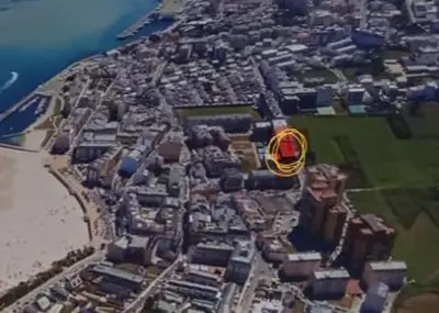 an aerial view of a city next to the ocean at FOZ in Foz