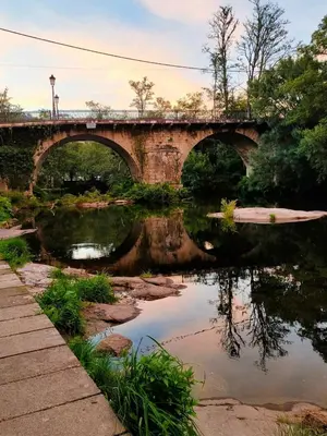 a bridge over a river in a park at Casa da Rapadoira in Laxoso de Abaixo