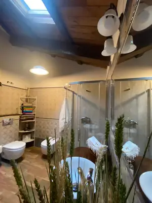 a bathroom with a toilet and a sink at Casa da Costa de Sueiro in Sueiro