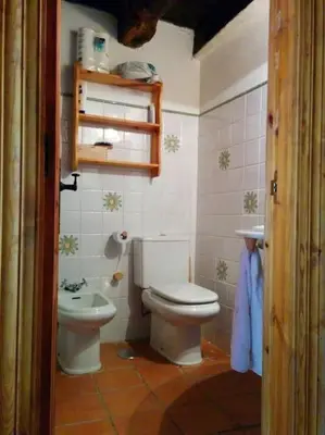 a bathroom with a toilet and a sink at Casa La Parra in Villar de Vildas