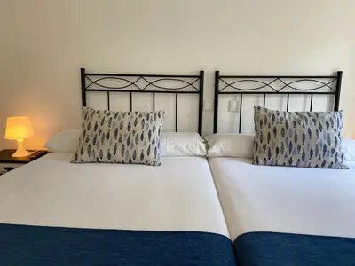 a large white bed with two pillows on it at Hostal La Trucha Sanabria in Puebla de Sanabria