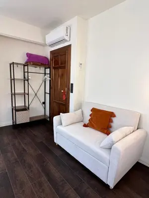 a living room with a white couch and a shelf at CLAREN´S BOUTIQUE ROOMS in Cangas del Narcea