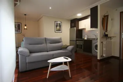 a living room with a couch and a table at 3B.Descansa y disfruta en el corazón de las Burgas in Ourense