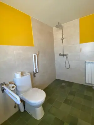 a bathroom with a toilet and a shower at O TEU SITIO in Ribadeo