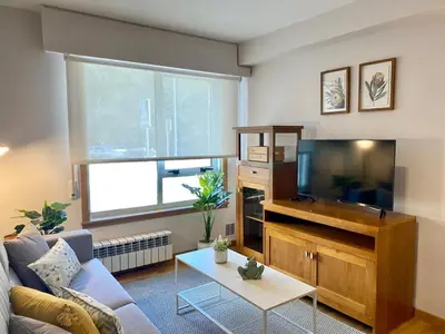a living room with a couch and a flat screen tv at Andainas A in Milladoiro