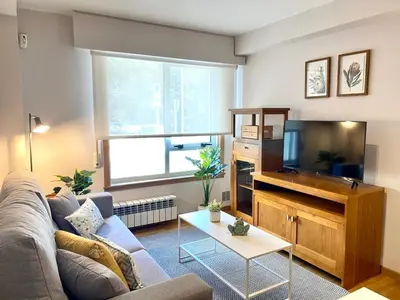 a living room with a couch and a flat screen tv at Andainas A in Milladoiro