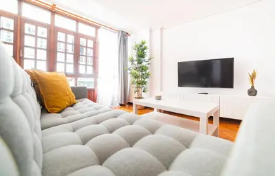 a living room with a couch and a tv at Apartamento Carmiña in Puentedeume