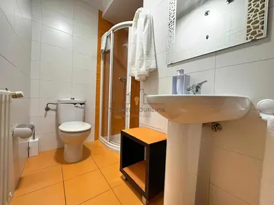 a bathroom with a sink and a toilet at A morada das Camelias in Ourense