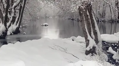 a river covered in snow with a boat in the water at Hostal 