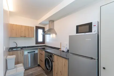 a kitchen with a refrigerator and a dishwasher at Hacienda El Esteiro - Villas vacacionales in Tapia de Casariego