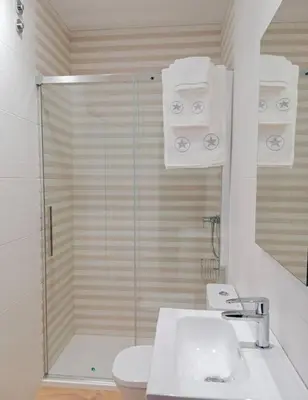 a bathroom with a shower and a sink and a toilet at Ribeira in Vivero