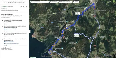 a map of the proposed route of the pipeline at Apartamento moderno en Valga ideal para peregrinos y familias, junto al Camino de Santiago in Pontevedra