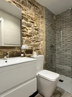 a bathroom with a white toilet and a sink at Casa Bela I Apart Lux Santiago in Santiago de Compostela