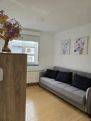 a living room with a couch and a table at Pote in Lugo