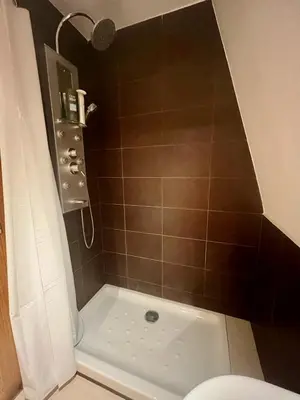 a bathroom with a shower with a toilet and a tub at Ático Camino Santiago: El Comienzo Perfecto in Sarria