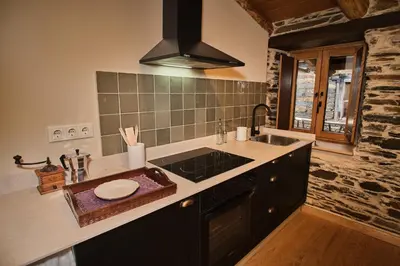 a kitchen with a sink and a counter top at A Barreira -Lar da cima- in Folgoso