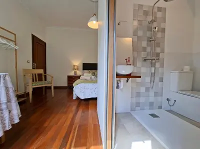 a bathroom with a shower and a sink in a room at Oasis Ponte San Lázaro in Santiago de Compostela