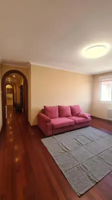 a pink couch in a living room with a rug at Montirón Lucus Confort in Lugo