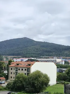 a view of a city with a mountain in the background at MEDA Padrón in Padrón