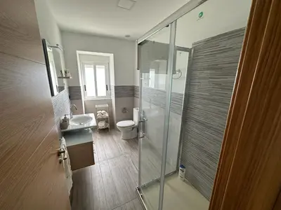 a bathroom with a shower and a toilet and a sink at RECUNCHIÑO in San Xoán de Río