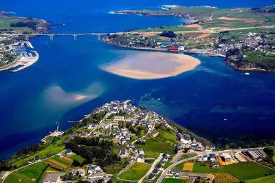 an aerial view of a lake with a bridge at Apartamento Cantabrico vistas a la Ría deRibadeo in Ribadeo