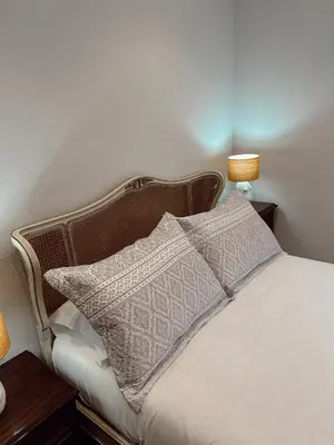 a bedroom with a bed with two pillows on it at Apartamento Villaluz in Monforte de Lemos