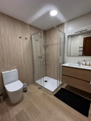 a bathroom with a shower and a toilet and a sink at Apartamento Villaluz in Monforte de Lemos