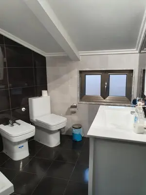 a bathroom with a toilet and a sink at O pallar in Bardaos