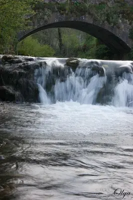 a bridge over a river with a waterfall at Apartamentos Rurales Casa Marcelo in Veigas
