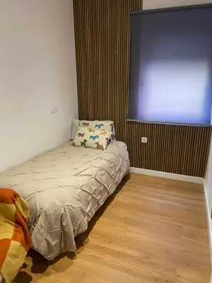 a bedroom with a bed and a large screen at Las candelas in Astorga