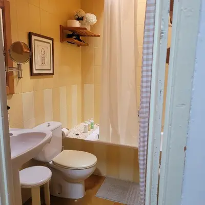 a bathroom with a toilet and a sink and a shower at El Abuelo Angel in Ribadavia