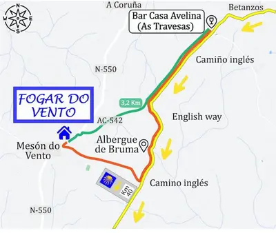 a map of the location of a car dealership at Fogar do Vento-Ordes, cerca de Camino Inglés Bruma in Ordes