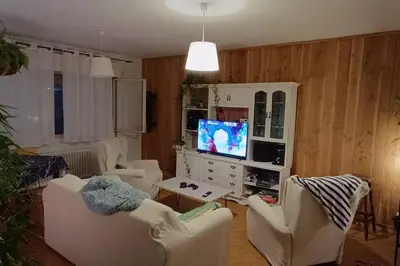 a living room with two chairs and a tv at Mira a Parque in Lugo