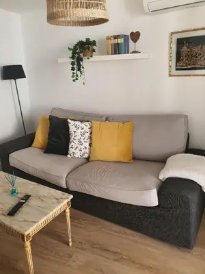 a living room with a couch and a coffee table at Apartamento casco viejo in Ourense