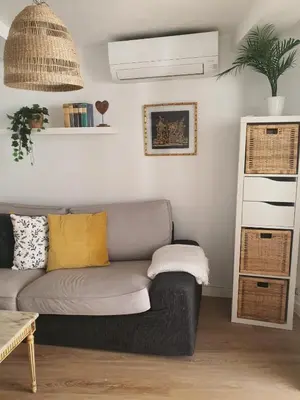 a living room with a gray couch in a room at Apartamento casco viejo in Ourense