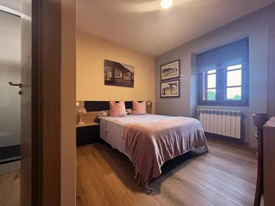 a bedroom with a bed with pink pillows on it at Casa-Museo Genia Trigo in Sober