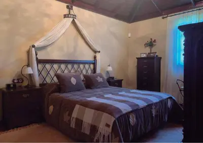 a bedroom with a large bed with a canopy at Casa Do Rivera in Cospeito